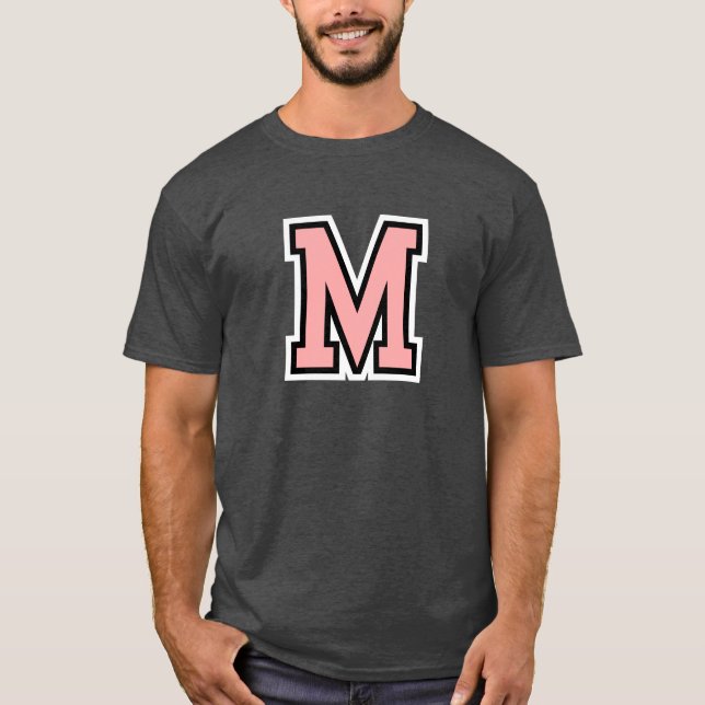 Monogram Pink Black White College Initial M T-Shirt (Front)