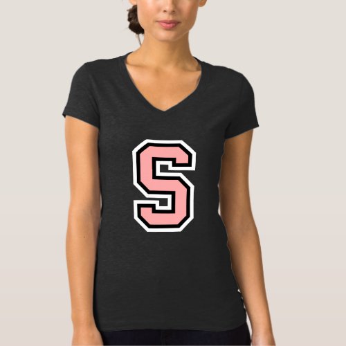 Monogram Pink Black White College Initial S T_Shirt