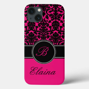Monogram Pink, Black, White Damask iPad Air Case
