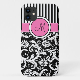 Monogram Pink Black White Striped Damask iPhone 5 11 Case