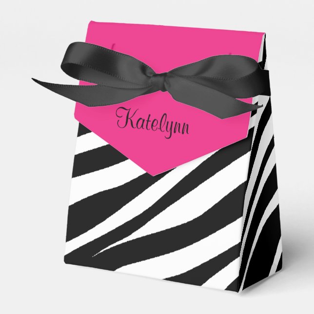 Monogram Pink & Black Zebra Print Favor Box (Front Side)