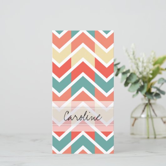 Monogram Pink Blue Geo Abstract Chevron Pattern (Standing Front)