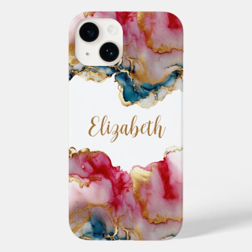 Monogram Pink Blue Gold Wash Watercolor Abstract Case_Mate iPhone 14 Case