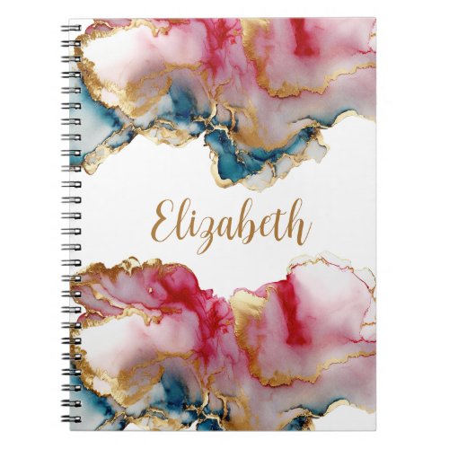 Monogram Pink Blue Gold Wash Watercolor Abstract Notebook