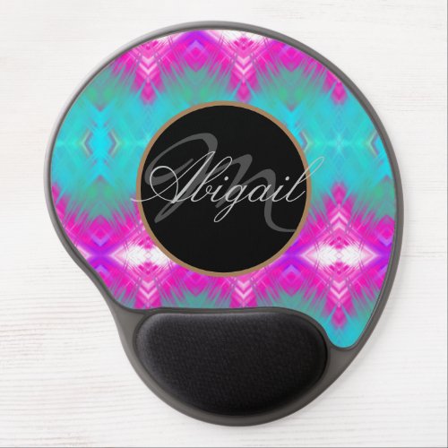 Monogram Pink Blue Green White Ikat Colorful Flame Gel Mouse Pad