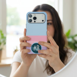 Monogram Pink Blue & Purple Pastel Stripes Pattern iPhone 17 Pro Max Case