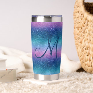 Monogram Pink Blue Teal Glitter Gift Her Insulated Tumbler