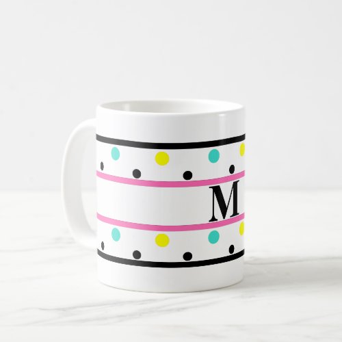 Monogram Pink Blue Yellow Polka Dots Coffee Mug