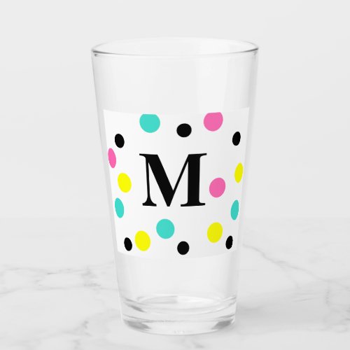 Monogram Pink Blue Yellow Polka Dots Glass