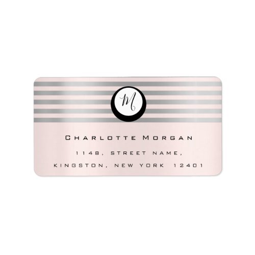 Monogram Pink Blush Gray Grey Gold RSVP Stripes Label