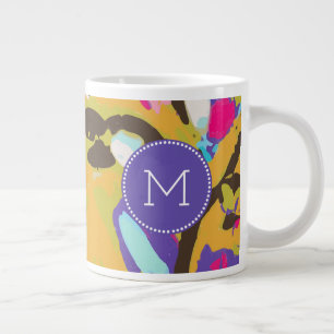 Monogram   Pink Boho Floral I Giant Coffee Mug