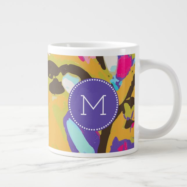 Monogram | Pink Boho Floral I Giant Coffee Mug (Right)