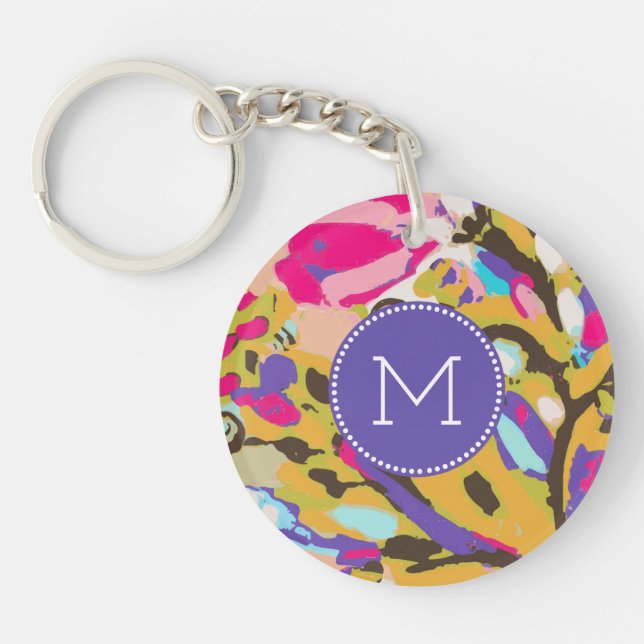 Monogram | Pink Boho Floral I Keychain (Front)