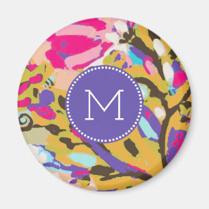 Monogram Pink Boho Floral I Magnet