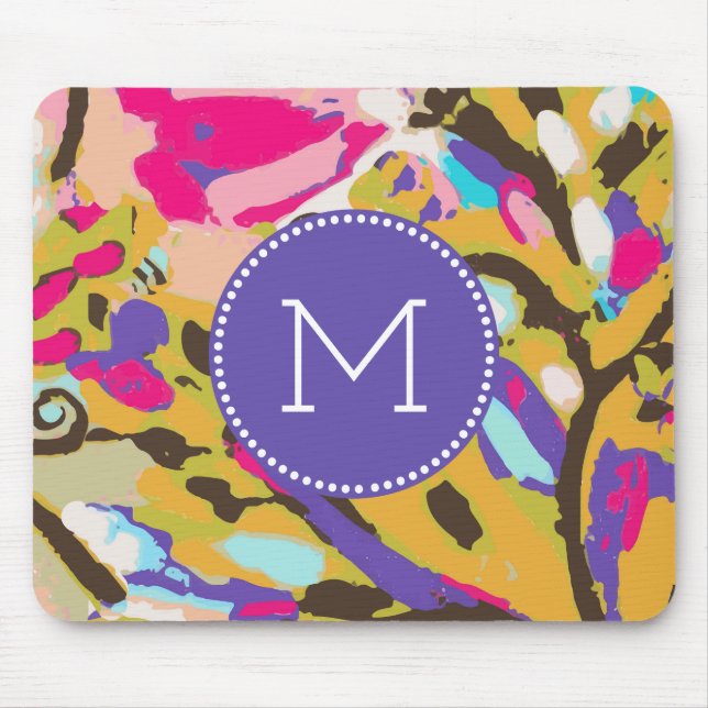 Monogram | Pink Boho Floral I Mouse Pad (Front)