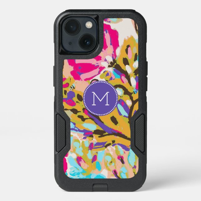 Monogram | Pink Boho Floral I Otterbox iPhone Case (Back)