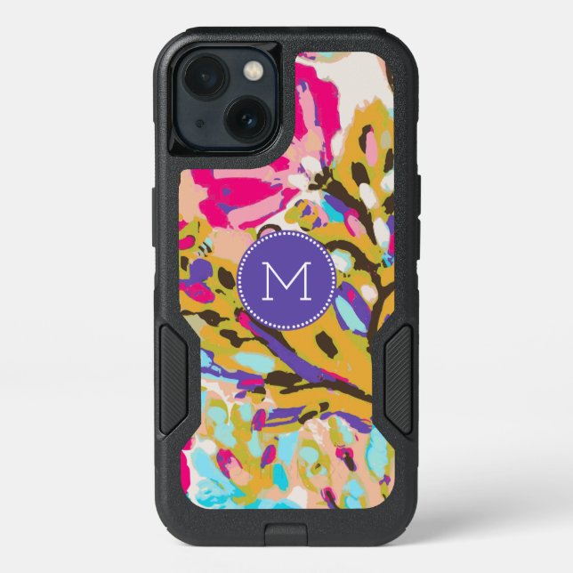 Monogram | Pink Boho Floral I Otterbox iPhone Case (Back)