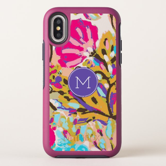 Monogram | Pink Boho Floral I Otterbox iPhone Case (Back)