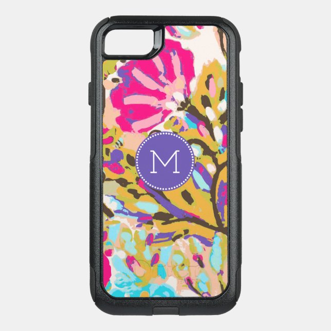Monogram | Pink Boho Floral I Otterbox iPhone Case (Back)