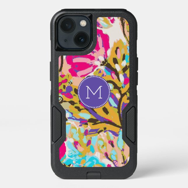 Monogram | Pink Boho Floral I Otterbox iPhone Case (Back)