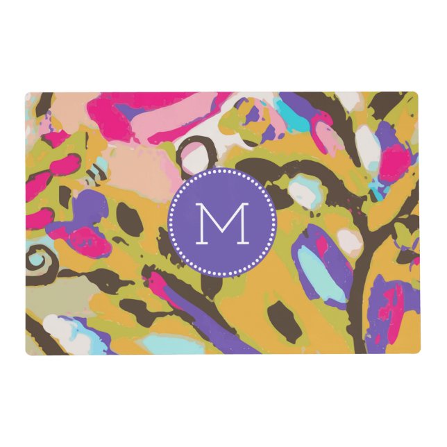 Monogram | Pink Boho Floral I Placemat (Front)