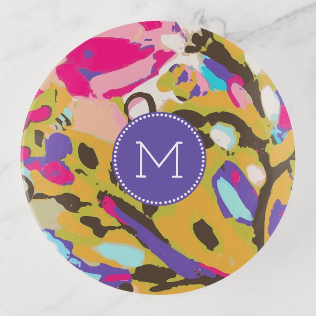 Monogram | Pink Boho Floral I Trinket Tray (Front)