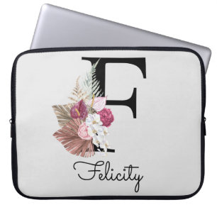 Monogram Pink Boho Floral Initial F Laptop Sleeve