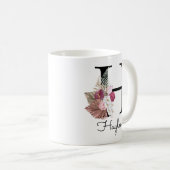 Monogram Pink Boho Girly Floral Initial H Coffee Mug (Front Right)