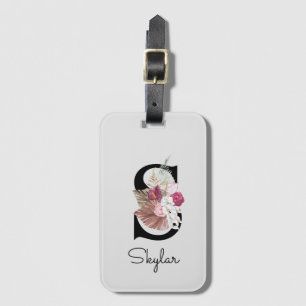 Monogram Pink Boho Girly Floral Initial S Luggage Tag