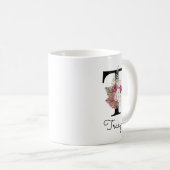 Monogram Pink Boho Girly Floral Initial T Coffee Mug (Front Right)