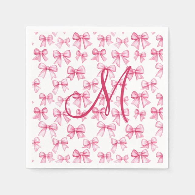 Monogram Pink Bow Coquette Aesthetic Baby Shower  Napkins (Front)