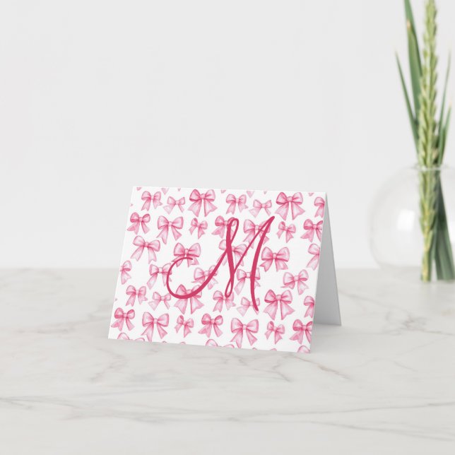 Monogram Pink Bow Coquette Aesthetic Preppy  Thank You Card (Front)