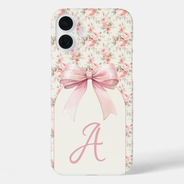 Monogram Pink Bow Coquette Case-Mate iPhone Case (Back)