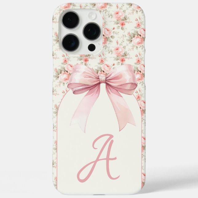 Monogram Pink Bow Coquette Case-Mate iPhone Case (Back)