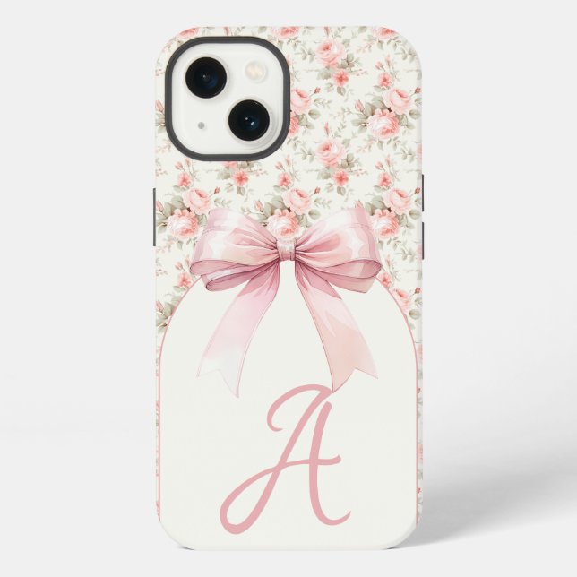 Monogram Pink Bow Coquette Iphone Case (Back)