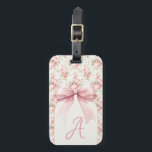 Monogram Pink Bow Coquette Luggage Tag<br><div class="desc">Monogram Pink Bow Coquette Luggage Tag with pretty scripted monogram letter and large pink bow and vintage roses wallpaper pattern.</div>