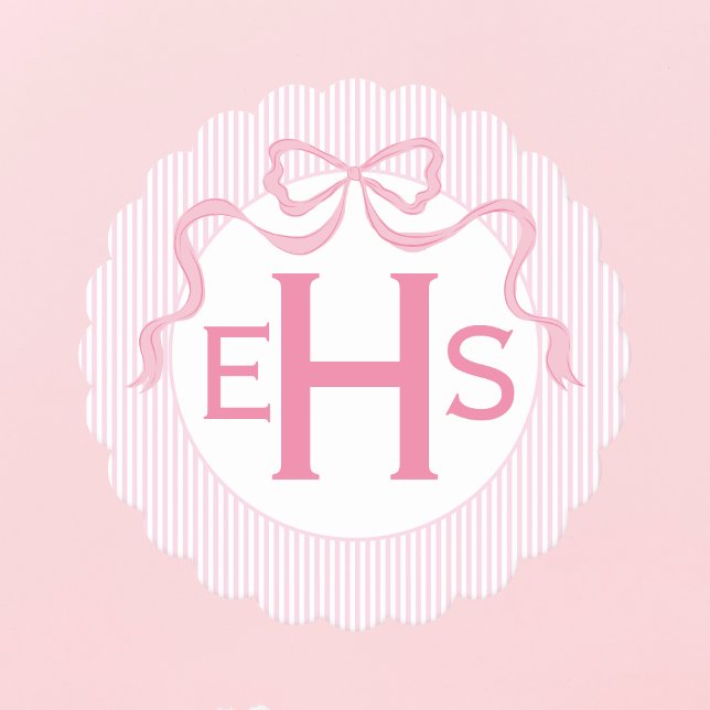 Monogram Pink Bow, Custom Ribbon Paper Coaster (Creator Uploaded)