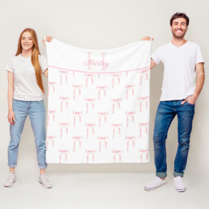 Monogram Pink Bow Fleece Blanket