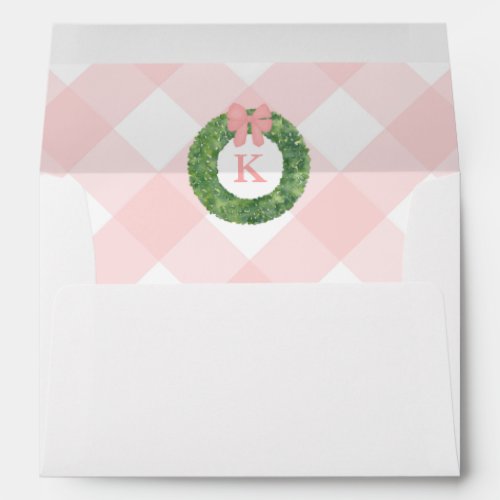 Monogram Pink Bow Girl Baby Shower Return Address Envelope