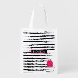Monogram Pink Cactus pattern Grocery Bag