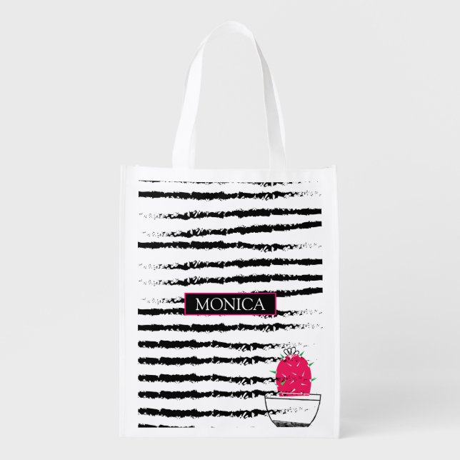 Monogram Pink Cactus pattern Grocery Bag (Front)