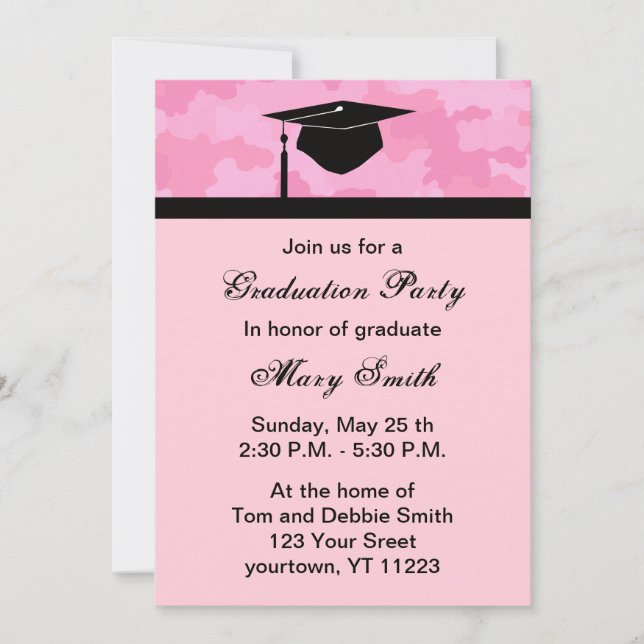 Monogram Pink Camouflage Graduation Party Invite (Front)