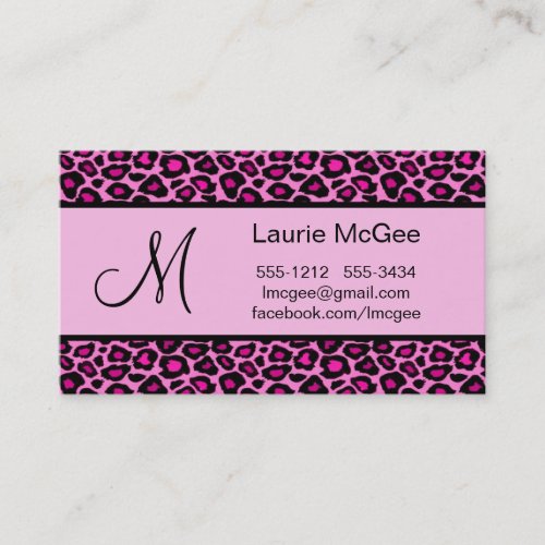 Monogram Pink Cheetah / Leopard (#BUS 023) Business Card Template