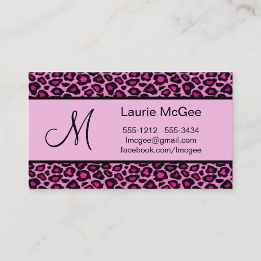 Customizable Monogram Pink Cheetah / Leopard (#BUS 023) Business Card Template