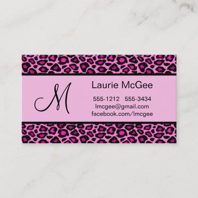 Monogram Pink Cheetah / Leopard (#BUS 023) Business Card (Front)