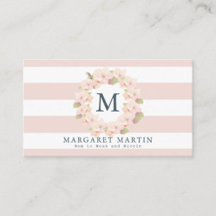 Monogram Pink Cherry Blossom Wreath Mommy Calling Card