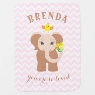 Monogram Pink Chevron Baby Elephant Baby Blanket