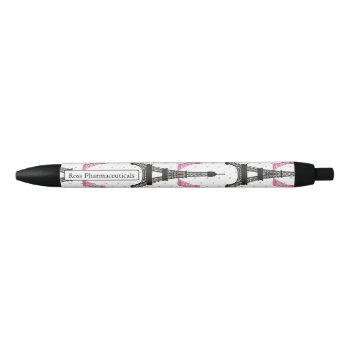 Monogram Pink Chic Eiffel Tower Pattern Black Ink Pen by MonogramBoutique at Zazzle