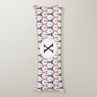 Monogram Pink Chic Eiffel Tower Pattern Body Pillow