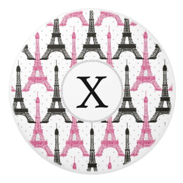 Monogram Pink Chic Eiffel Tower Pattern Ceramic Knob